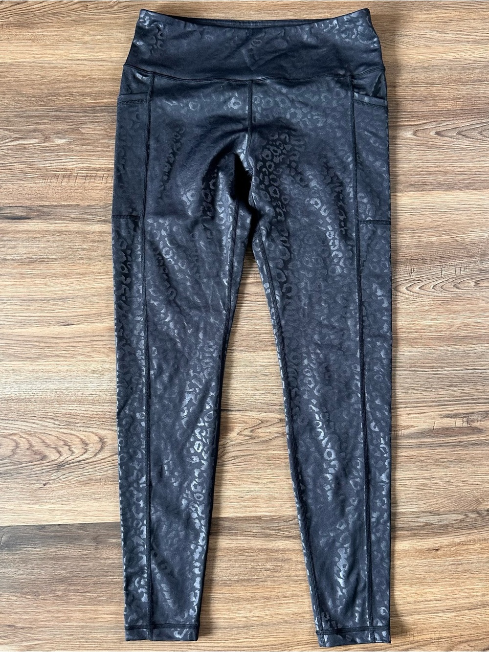 Constantly Varied Black Leopard Leggings CVG Pockets Women Medium 27” Active Gym